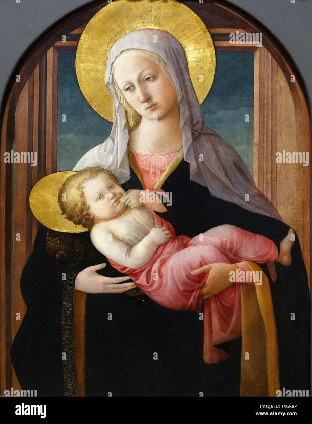 La peinture intitulée "La Vierge à l'enfant de Filippo Lippi (1406-1469) un peintre italien du Quattrocento. En date du 15e siècle Banque D'Images