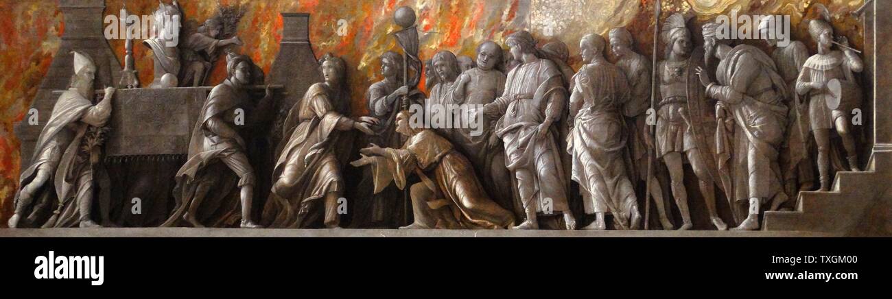 La peinture intitulée 'L'introduction du culte de Cybèle" par Andrea Mantegna (1431-1506) un peintre italien et élève de l'archéologie romaine. En date du 15e siècle Banque D'Images