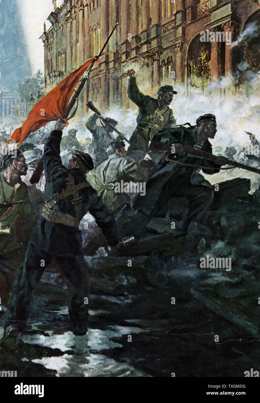 La Révolution russe d'octobre 1917, l'assaut du Palais d'hiver, St Petersburg Leningrad/Petrograd (Couleur) Banque D'Images