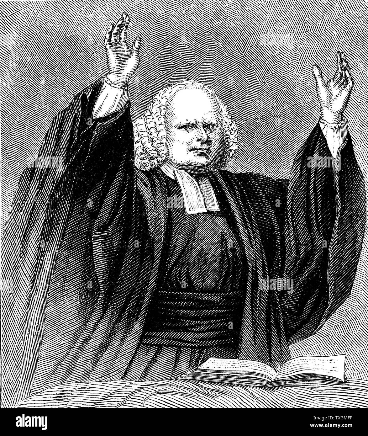 George Whitefield (1714-1770) English évangéliste et fondateur du méthodisme, prêchant la gravure sur bois, c.1850 Banque D'Images