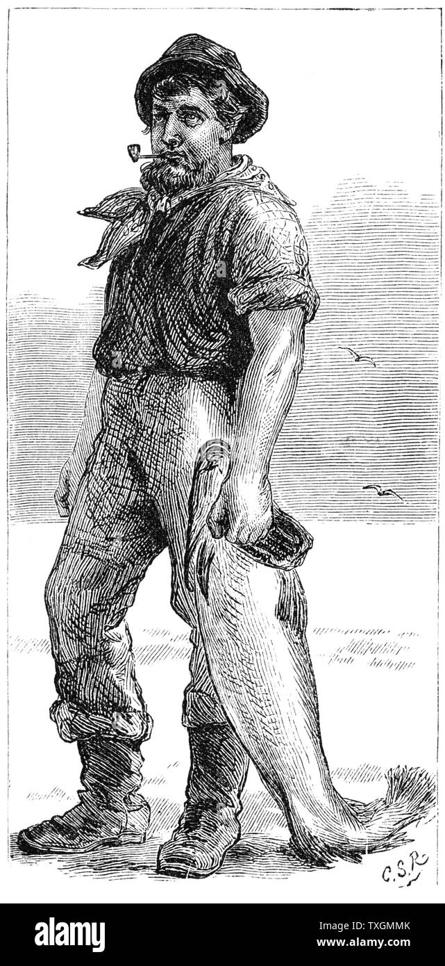 Cape Cod typique de la gravure sur bois, pêcheur "Harper's Monthly", New York 1875 Banque D'Images