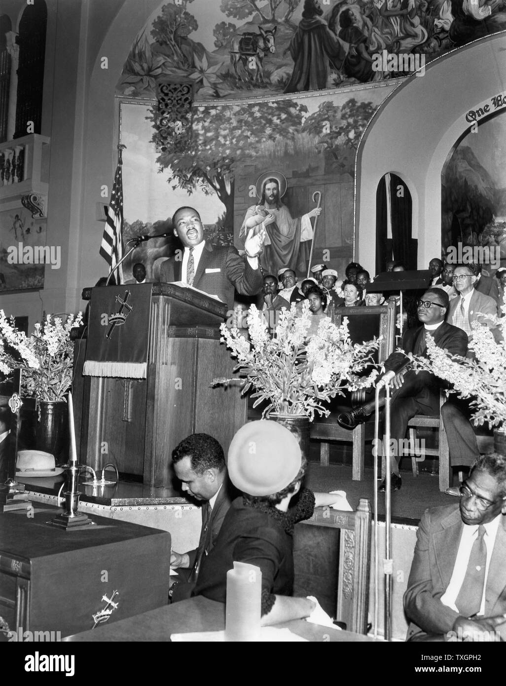 Martin Luther King Jnr (1929-68). Militant des droits civiques des Noirs américains dans la chaire. Assassiné, apparemment par James Earl Ray Banque D'Images