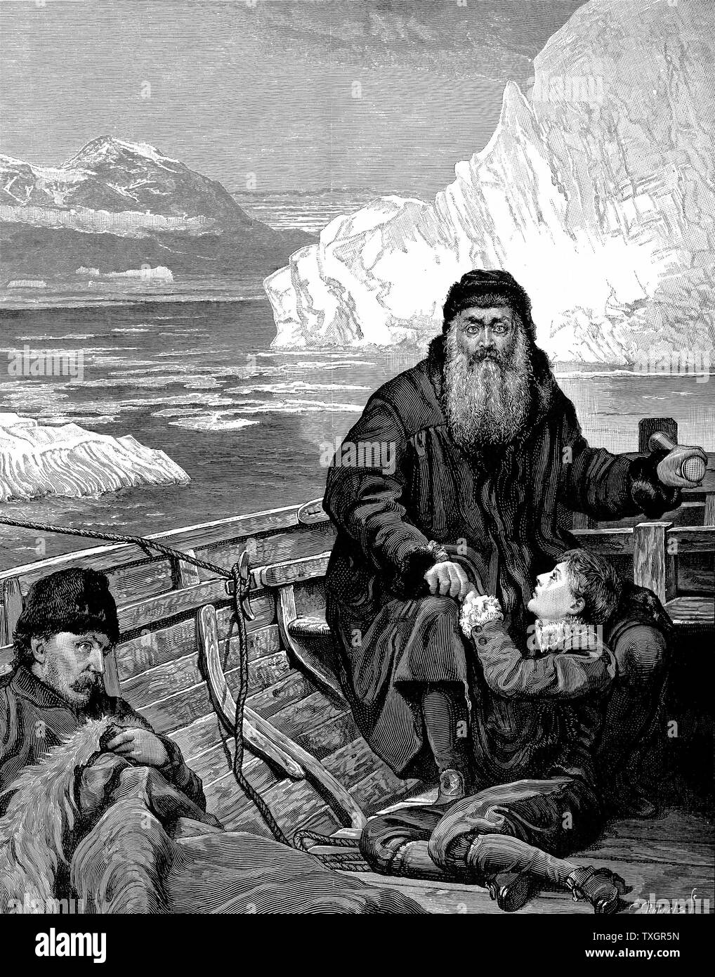"Le Dernier Voyage de Henry Hudson'. Après gravure photo par John Collier. Henry Hudson (c1550-1611), navigateur anglais abandonné avec fils et 7 autres en équipage mutiné. Jamais vu de nouveau. Banque D'Images