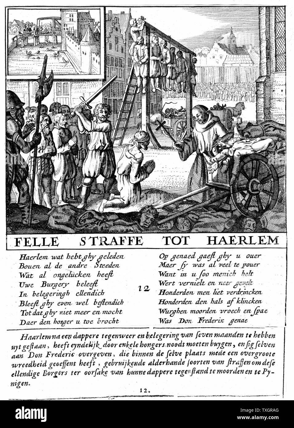 Les protestants dans les Pays-Bas d'être exécuté pour hérésie au cours de duc d'Alva's régimes répressifs (1567-73) la gravure sur cuivre. Banque D'Images