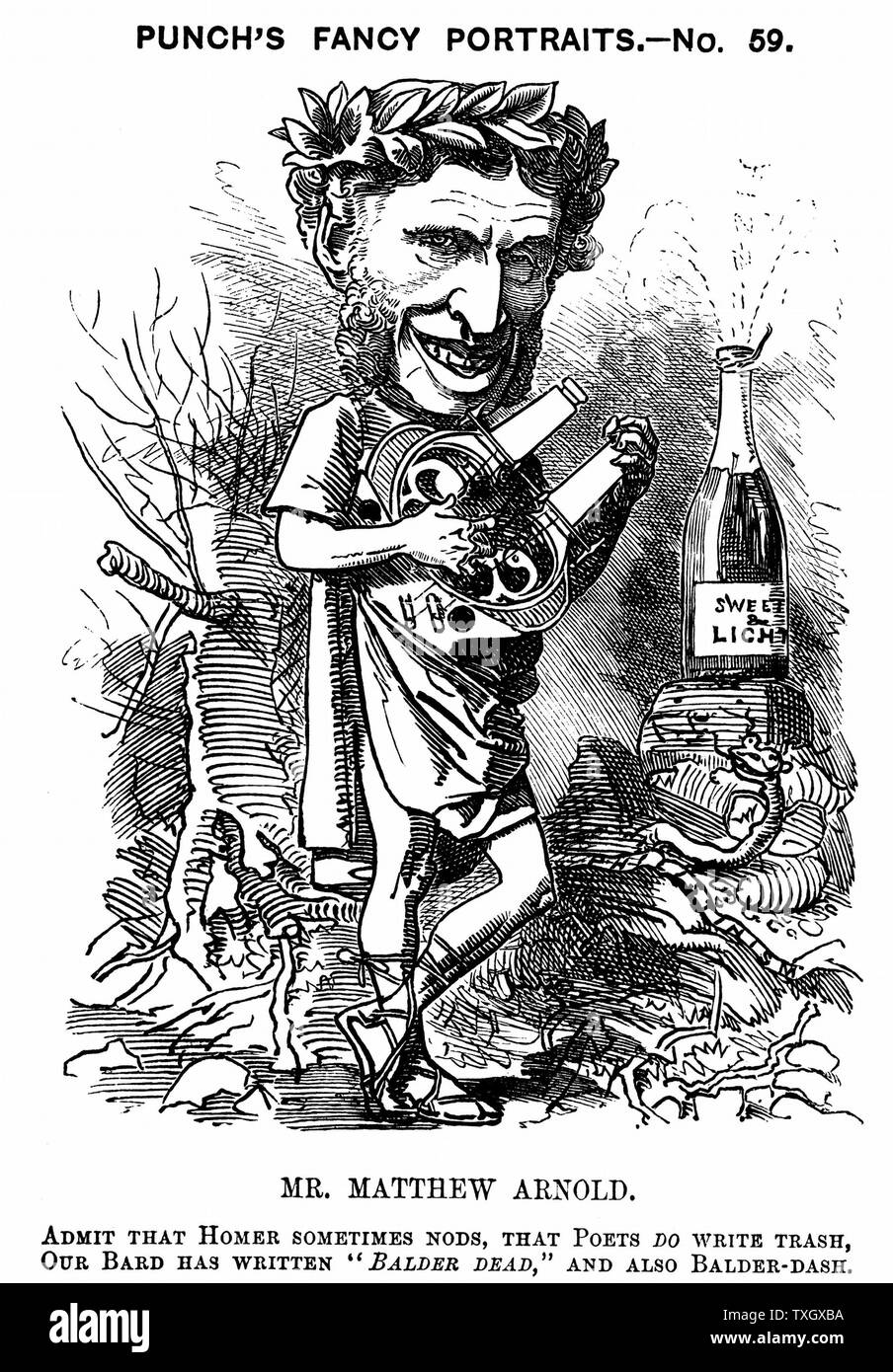 Matthew Arnold (1822-1888), poète, critique et pédagogue. Fils aîné de Thomas Arnold, directeur de la Rugby School Cartoon par Edward Linley Sambourne dans la série de portraits de fantaisie de 'Punch' 1881 gravure sur bois Londres Banque D'Images