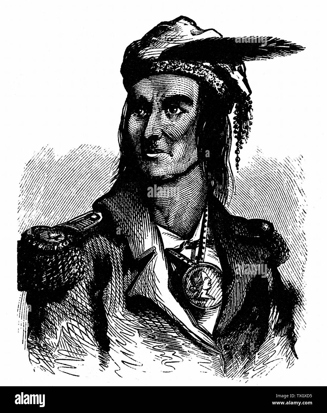 Tecumseh (c1768-1813) American Indian chef des Shawnees. Après avoir augmenté contre blancs écrasés en 1811, a été l'anglais. Que leurs alliés indiens dans la guerre de 1812-13. Sont morts au Canada Banque D'Images Tecumseh (c1768-1813) American Indian chef des Shawnees. Après avoir augmenté contre blancs écrasés en 1811, a été l'anglais. Que leurs alliés indiens dans la guerre de 1812-13. Sont morts au Canada Banque D'Images