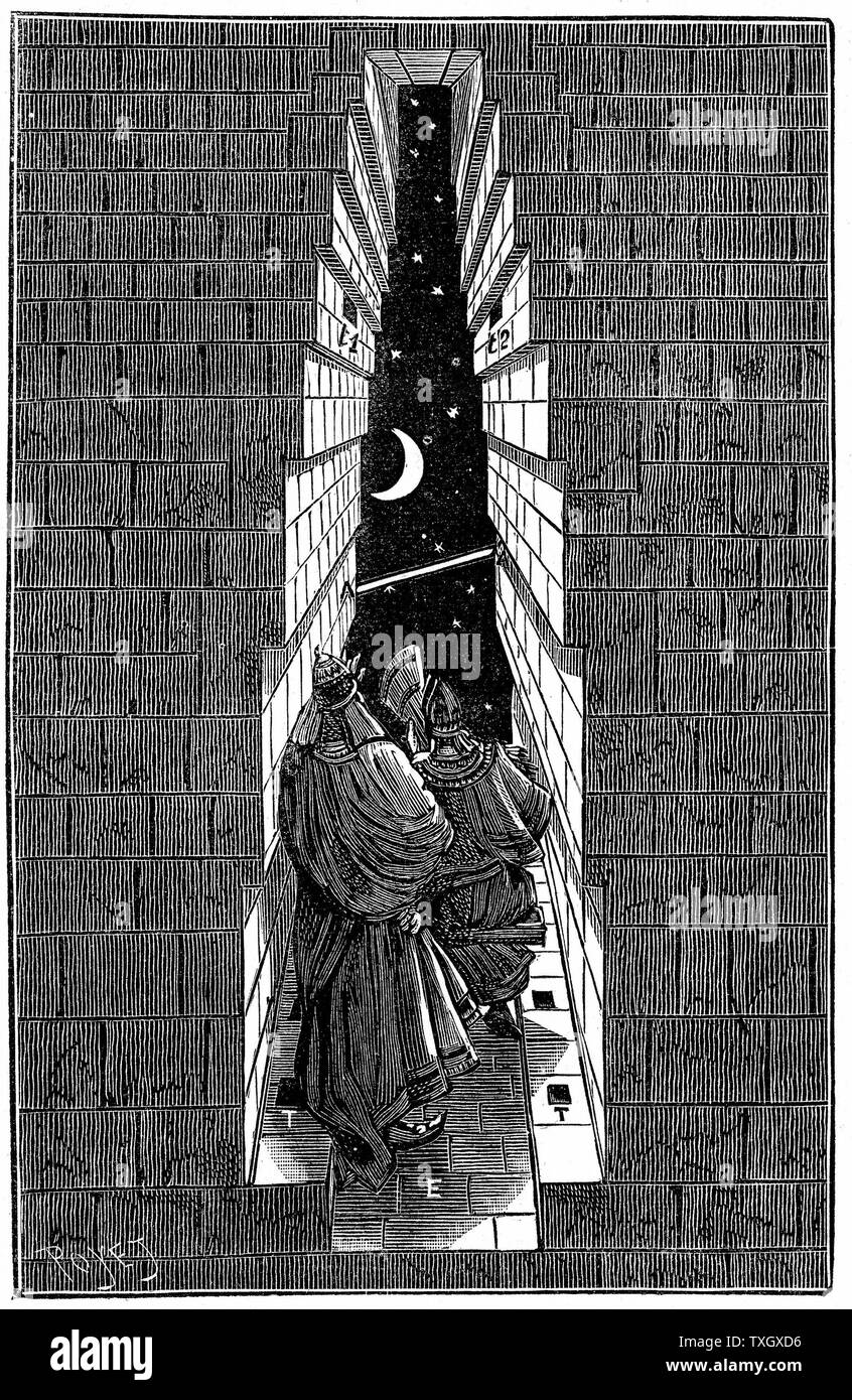 Grande pyramide de Khéops à Gizeh utilisé comme observatoire astronomique par les anciens prêtres égyptiens. Illustration de Piazzi Smyth's theory. 1891 Reconstruction de l'artiste Gravure Banque D'Images