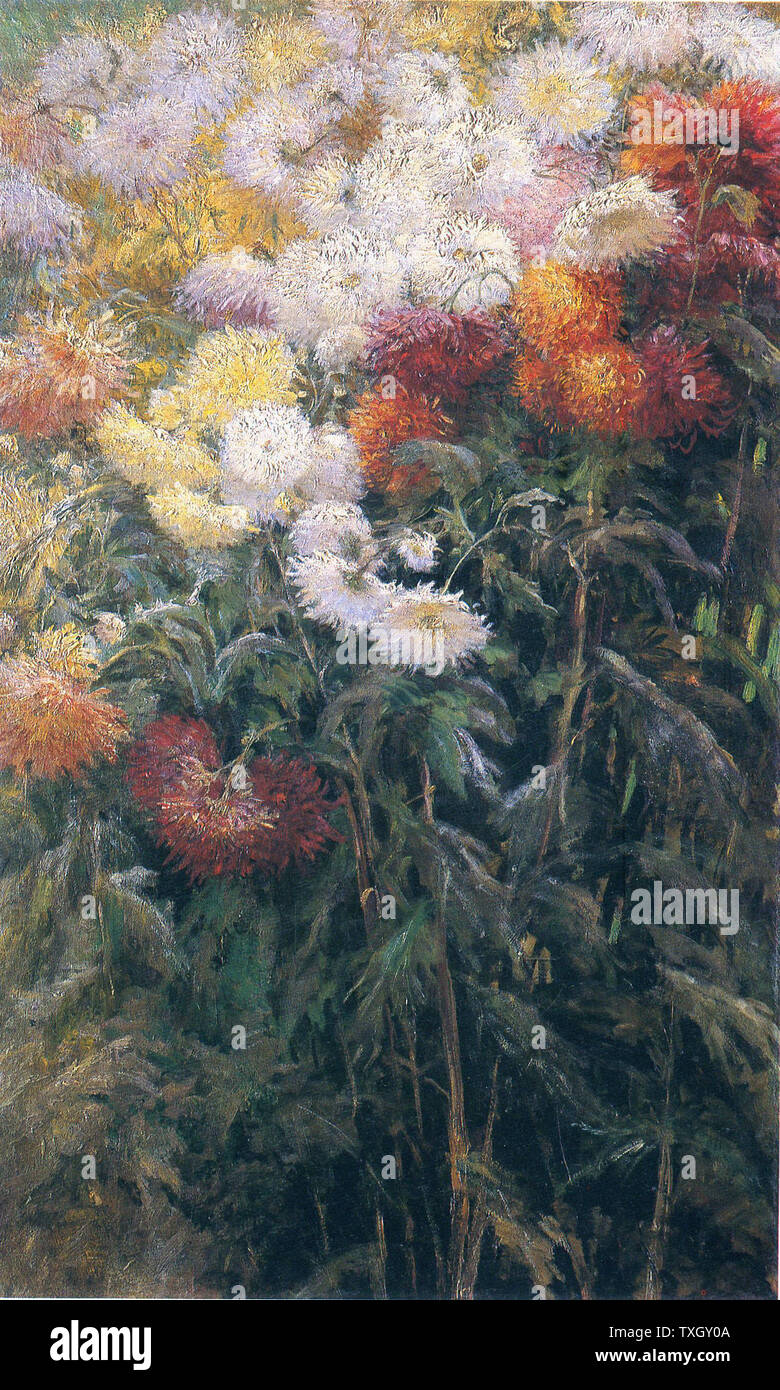 Gustave Caillebotte - Bouquet de chrysanthèmes jardin Petit Gennevilliers 1890 Banque D'Images