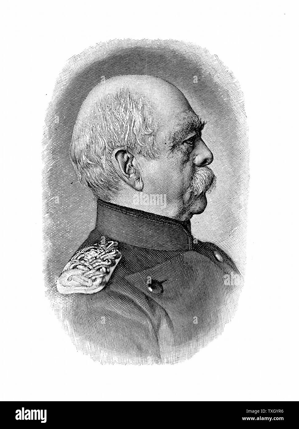 Otto von Bismarck (1815-98) Allemand (homme d'État prussien). Bismarck en 1885, à l'âge de 70 ans. La gravure. Profile Banque D'Images