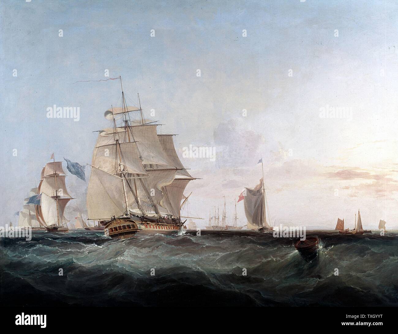 George Chambers (1803-40), peintre britannique. Navires marchands et d'autres navires dans la Manche. Huile sur toile Banque D'Images