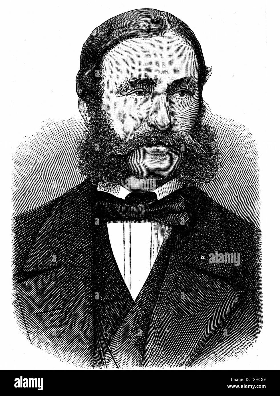 Heinrich Barth (1821-1865) explorateur et géographe allemand d'Afrique du Nord et centrale ; membre de l'expédition 1850 Richardson. Quand Richardson est mort au Nigeria en 1851, Barth a pris le commandement ; retourne à Londres 1855. Gravure Banque D'Images