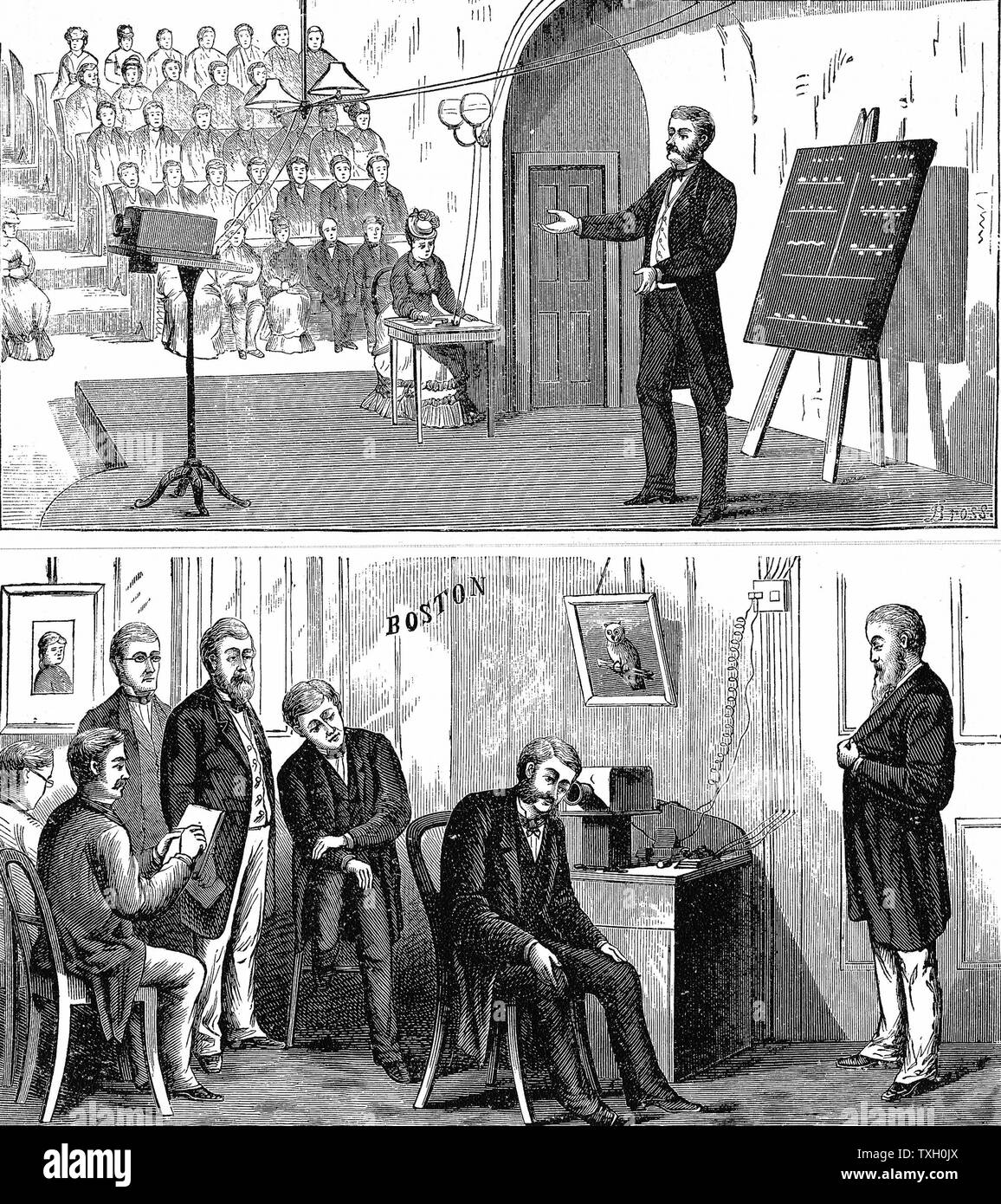 Alexander Graham Bell (1847-1922), inventeur américain d'origine écossaise ; téléphone breveté 1876. Photo publié 1907 Banque D'Images
