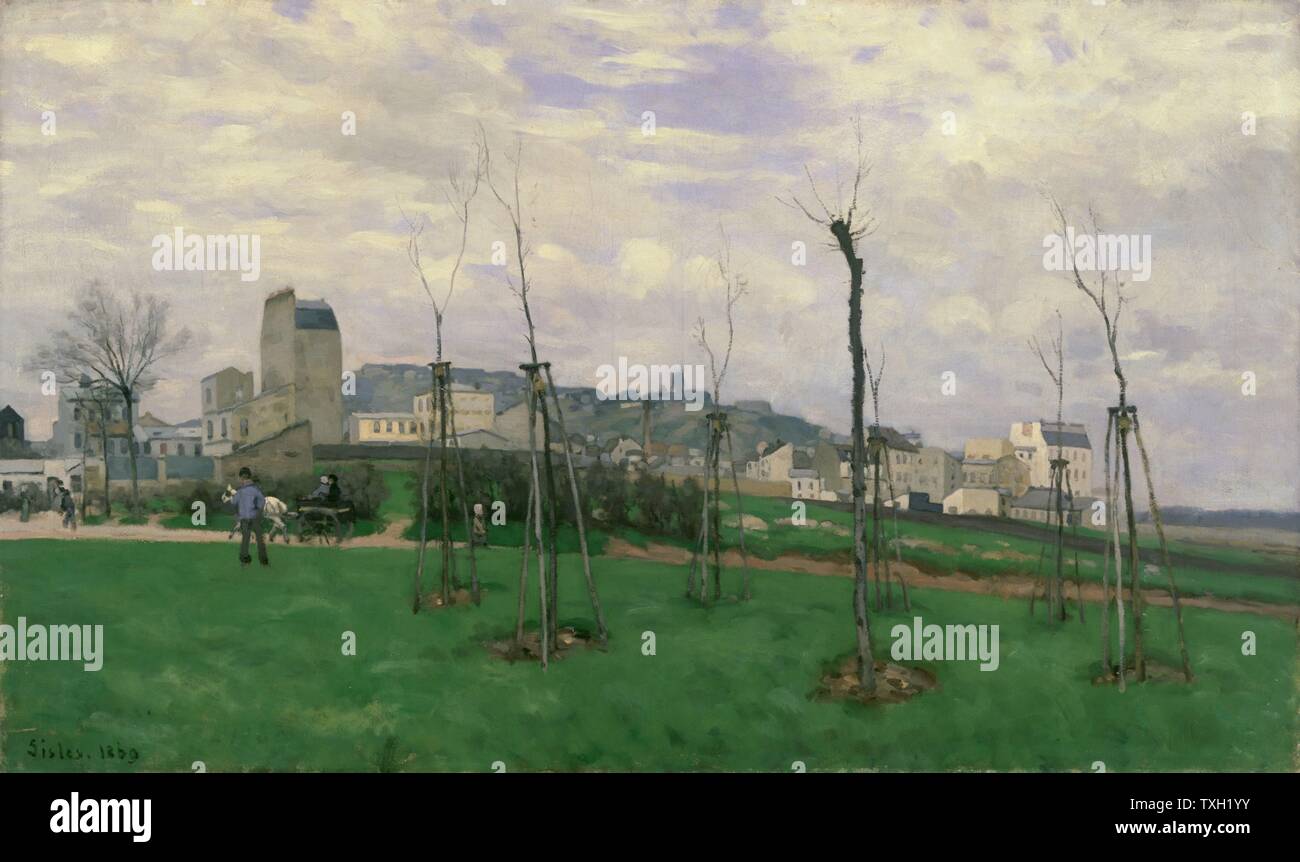 Alfred Sisley English School Vue de Montmartre depuis la Cité des Fleurs aux Batignolles 1869 Huile sur toile (70 x 116 cm), musée des Beaux-Arts de Grenoble Banque D'Images