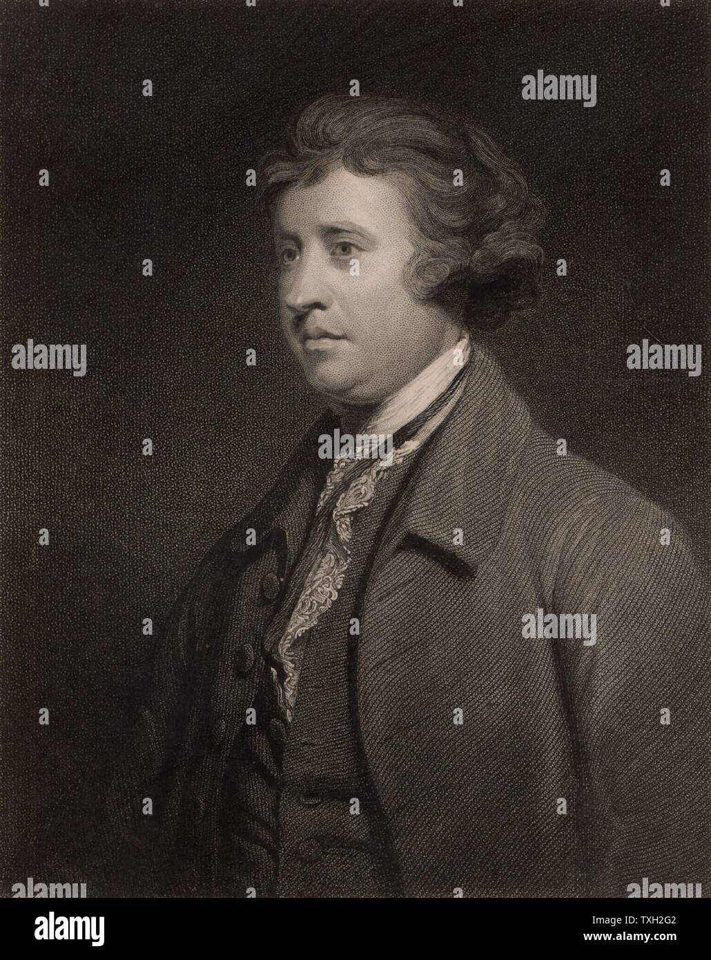 Edmund Burke (1729-1797), orateur politique anglo-irlandais, philosophe et écrivain, membre du parti politique le Whig. Après la gravure portrait par Joshua Reynolds. À partir de 'La galerie de portraits", Vol III, par Charles Knight (Londres, 1834). La gravure. Banque D'Images