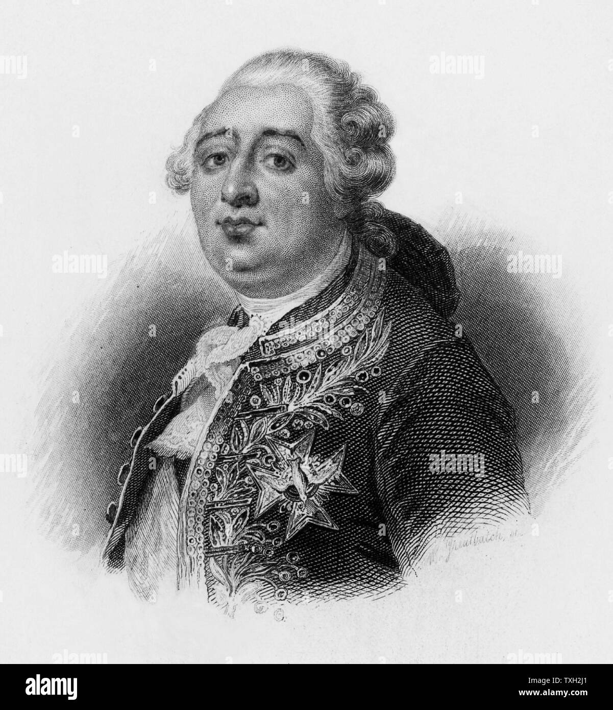 Louis XVI (1754-1793) Roi de France de 1774, traduit en justice par la Convention nationale révolutionnaire, décembre 1792. Guillotiné le 21 janvier 1793. Lithographie. Banque D'Images