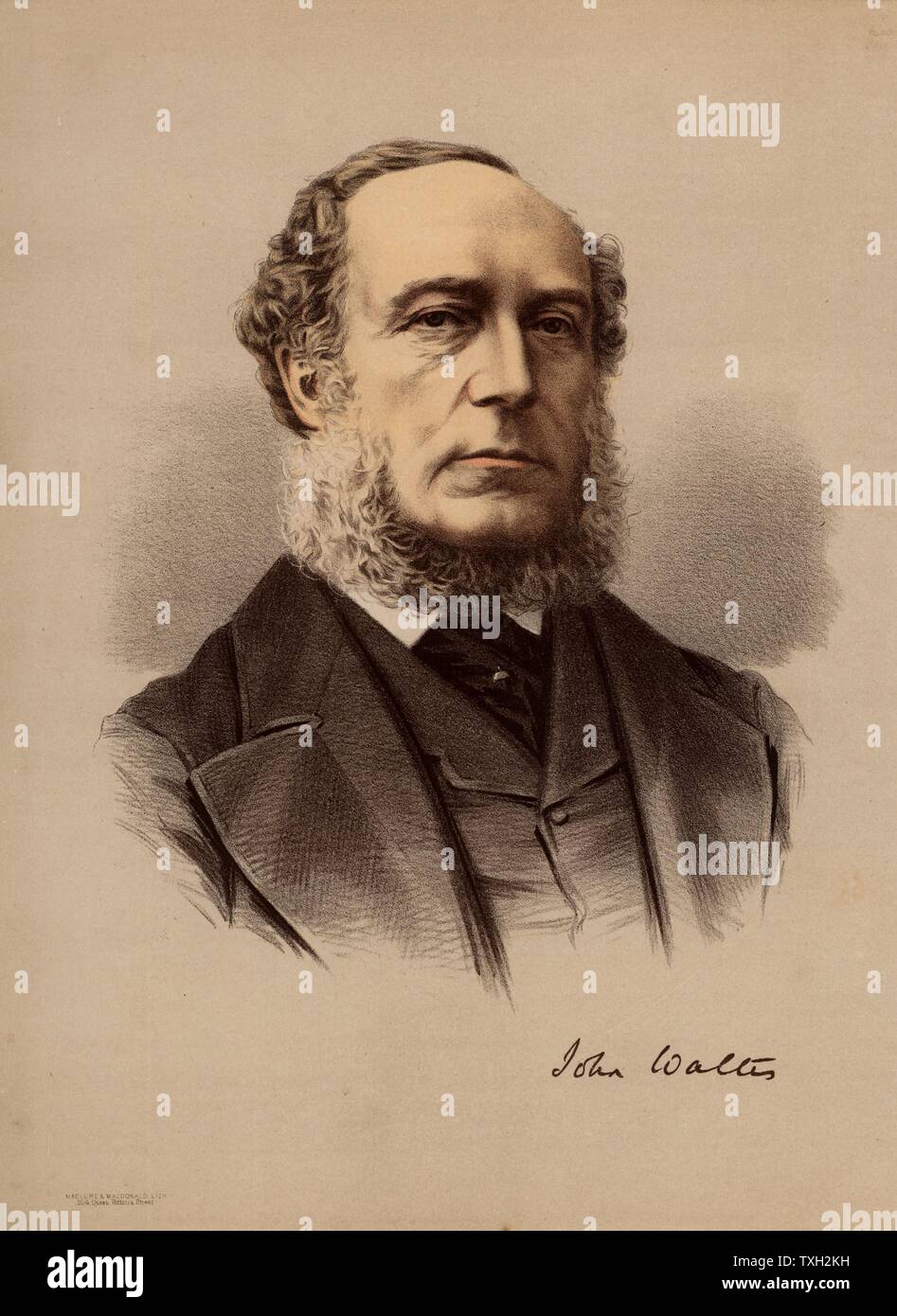 John Walter le jeune (1818-1894) propriétaire de journaux anglais et homme politique. Chef propriétaire de "l'air du temps, Londres. Walter a introduit la presse à imprimer en 1869. Un membre du Parlement à partir de 1845-1885. À partir de 'Le Musée du portrait moderne' (Londres, c1880). Lithographie teintée. Banque D'Images