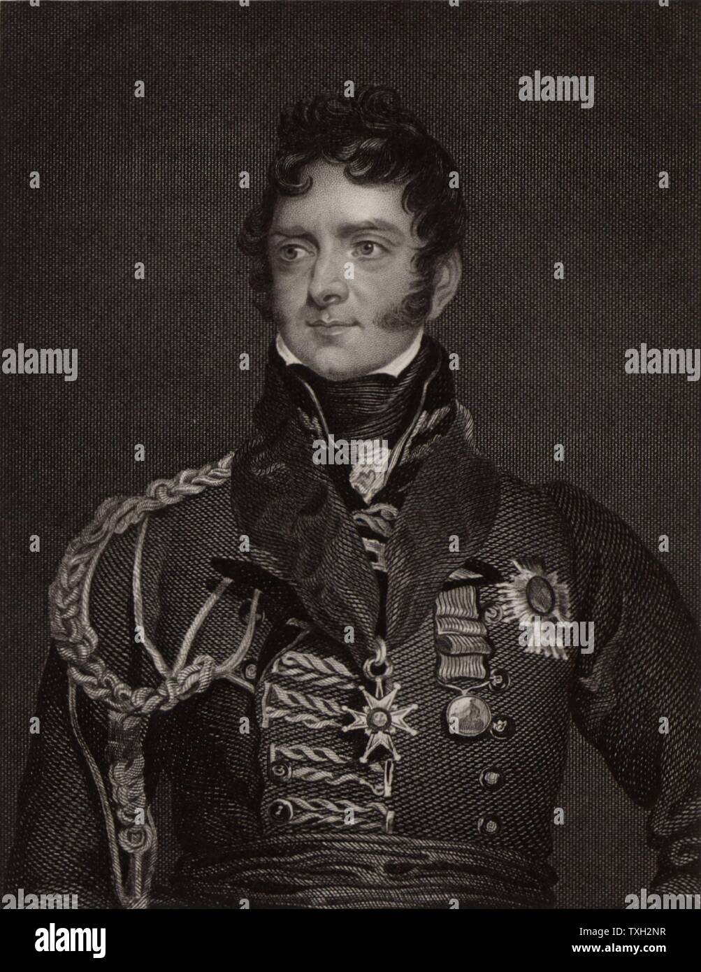 Henry Torrens (1779-1828) soldat anglais. Secrétaire militaire au Général Wellesley (futur duc de Wellington) au Portugal 1808 dans la campagne péninsulaire. Major-général en 1814. Après gravure portrait par Thomas Lawrence. Banque D'Images