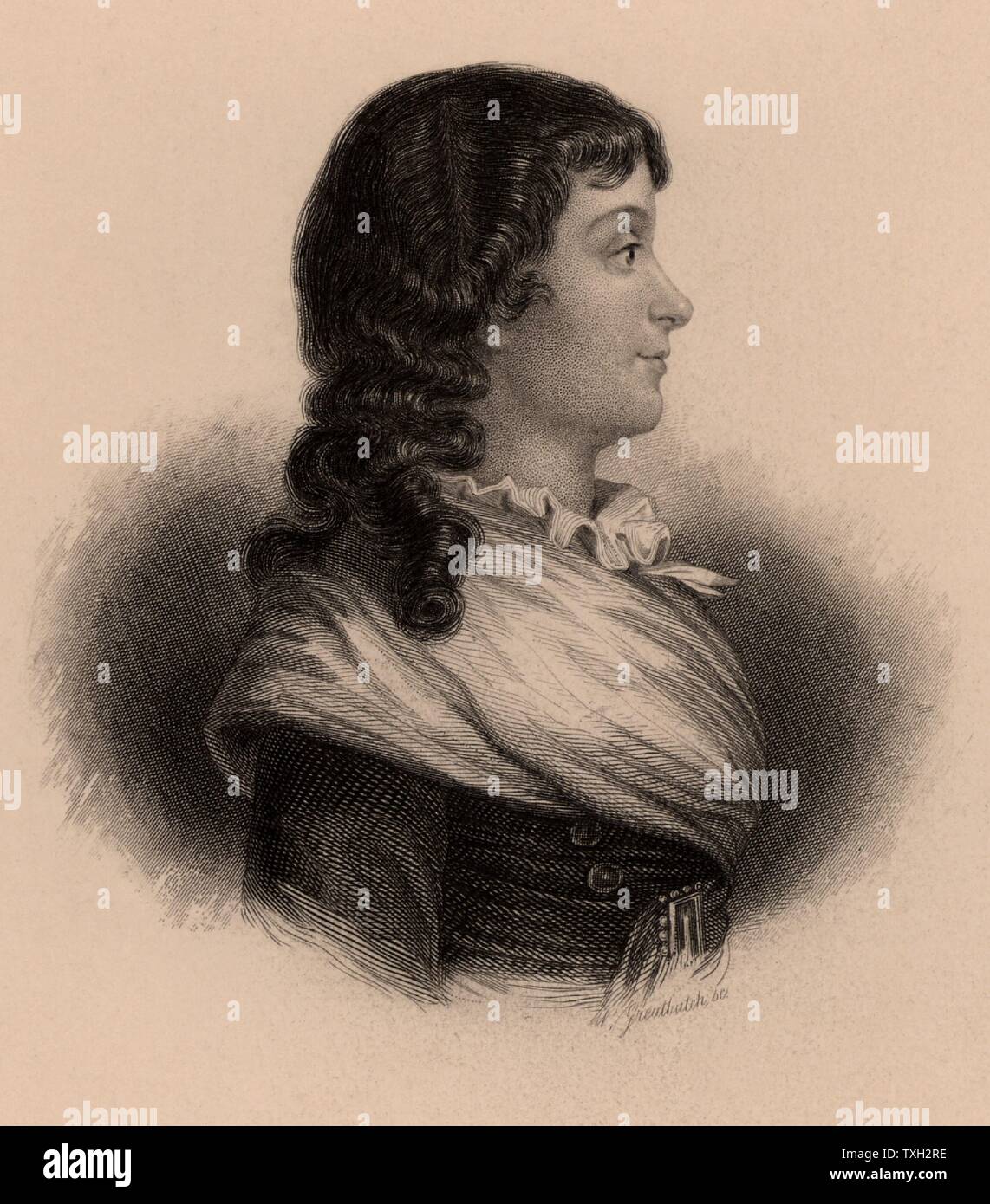 Marie Jeanne Philipon Roland, révolutionnaire français, épouse de Jean Mari Roland de la Platiere. Guillotiné 8 novembre 1793. La gravure. Banque D'Images