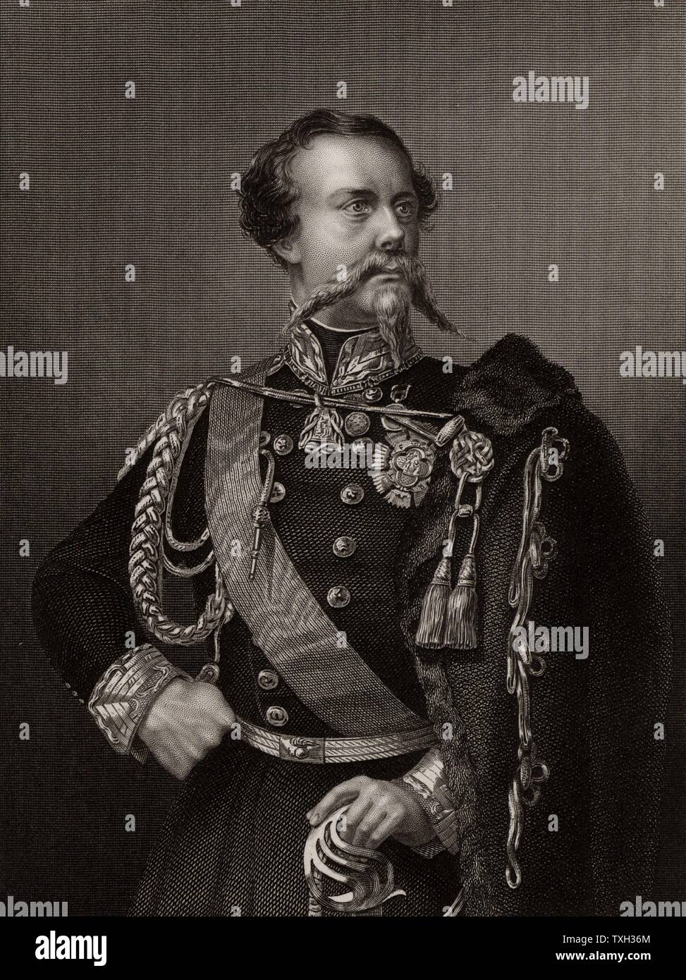 Victor Emmanuel II (1820-78), Roi de Piémont, de la Savoie et la Sardaigne à partir de 1849. Premier roi d'Italie à partir de 1861. Au cours de la guerre russo-turque (Crimée) (1853-1856) l'Italie s'allie avec la Grande-Bretagne et la France contre la Russie. La gravure. Banque D'Images