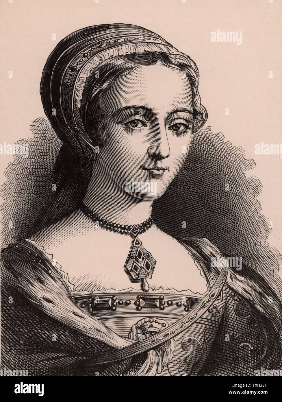 Lady Jane Grey (1537-54) La Reine de neuf jours. Après la mort de son cousin Protestant ardemment Edward VI, Jane est proclamée reine d'Angleterre par son ambitieux beau-père le duc de Northumberland, bien que sa demande a été 7. La demande d'Henry VIII, fille aînée l'a emporté et elle a été couronné Marie I. Jane fut décapité le 12 février 1554. La gravure sur bois c1900. Banque D'Images
