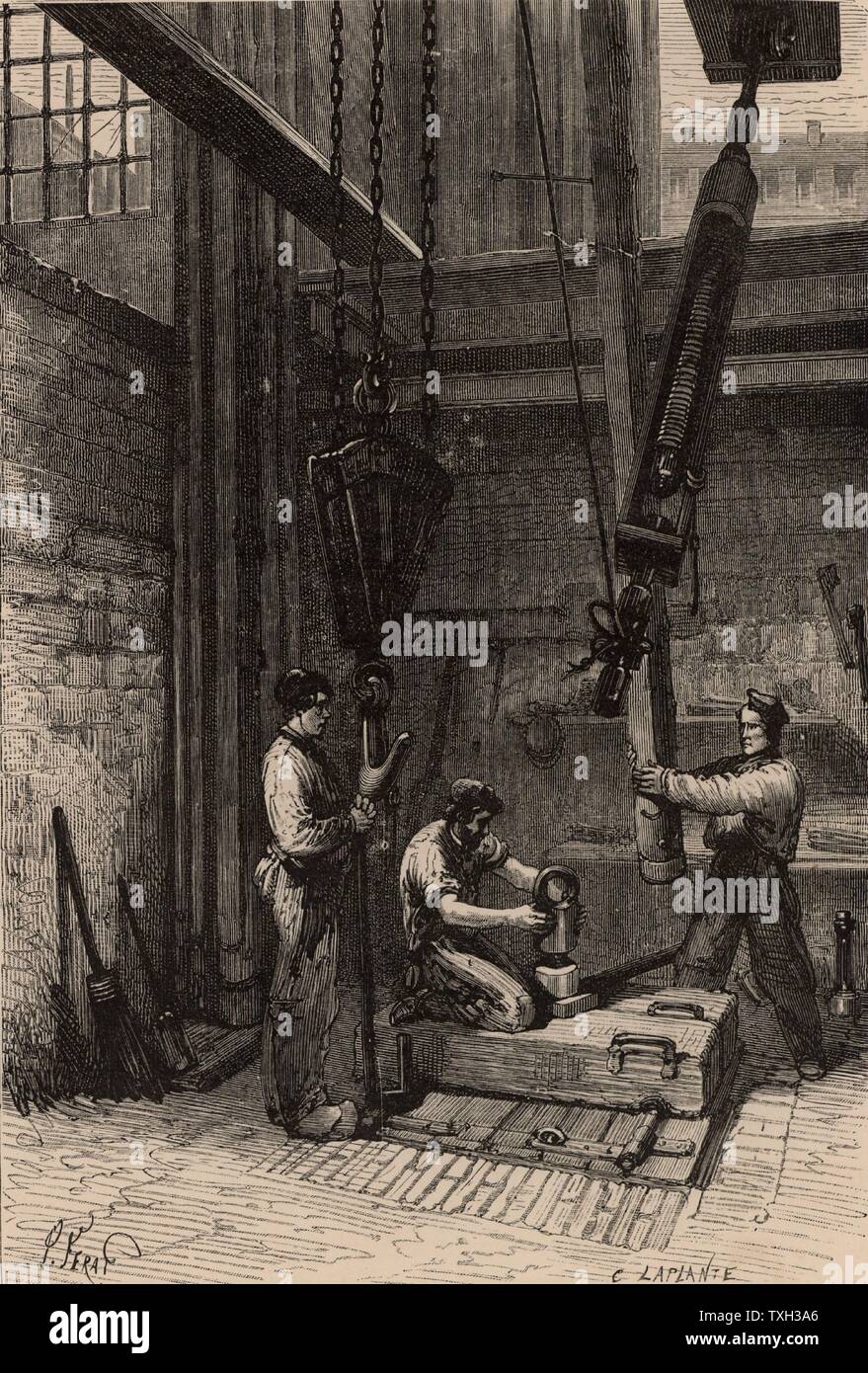 La recherche de charbon par plate, Pas de Calais, France. Aléseuse propulsé par un moteur à vapeur. À partir de la 'vie souterraine ; ou, des Mines et des mineurs" par Louis Simonin (Londres, 1869). La gravure sur bois. Banque D'Images