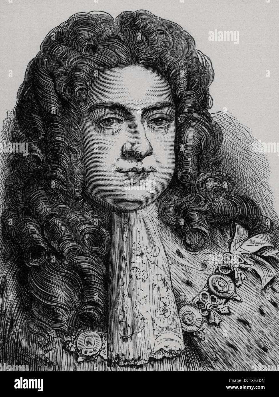 George I (1660-1727) Roi de Grande-Bretagne et d'Irlande de 1714, l'Électeur de Hanovre à partir de 1798. Premier monarque hanovriens du Royaume-Uni. La gravure sur bois c1900. Banque D'Images