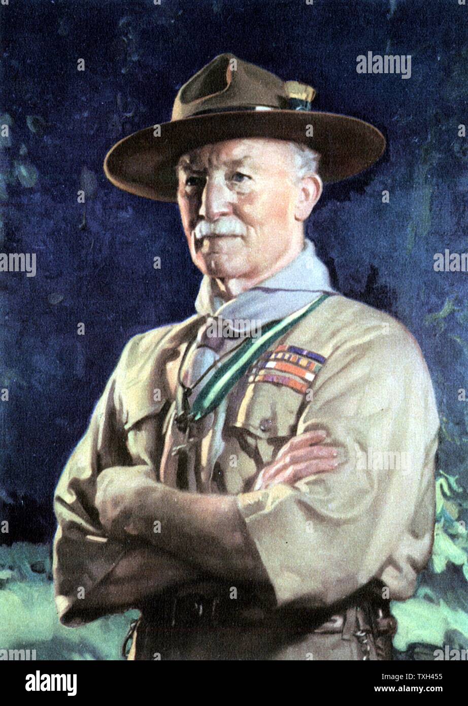 Robert Stephenson Smyth Baden-Powell (1815-1941) lst Vicomte Baden-Powell. Soldat anglais ; défenseur de Mafeking dans la guerre des Boers (1899-1900) Fondateur des Boy Scouts (1908), et les guides (1910), les Louveteaux (1916). En uniforme scout Banque D'Images