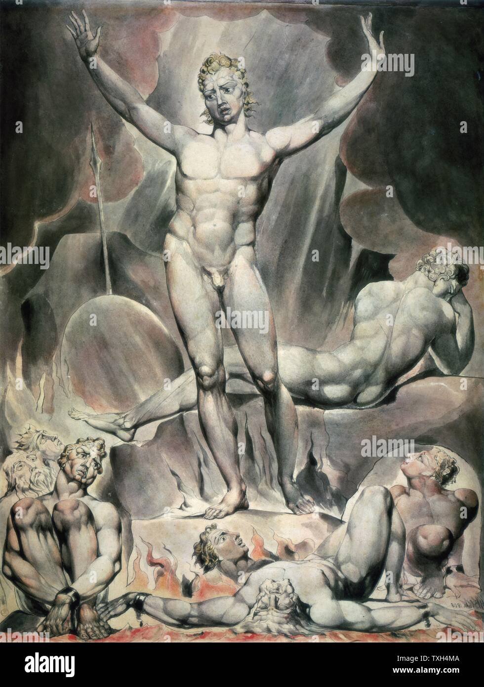 William Blake école anglaise Satan l'entraînement de l'anges rebelles aquarelle Banque D'Images