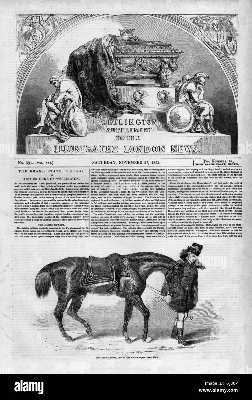 1852 Illustrated London News front page reporting les obsèques du duc de Wellington Banque D'Images