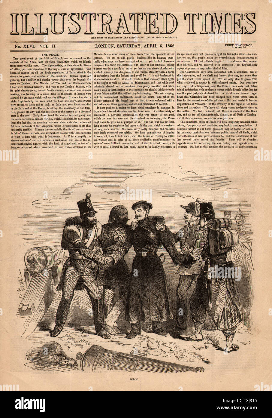 1856 fois illustré la page déclaration avant la fin de la guerre de Crimée Banque D'Images