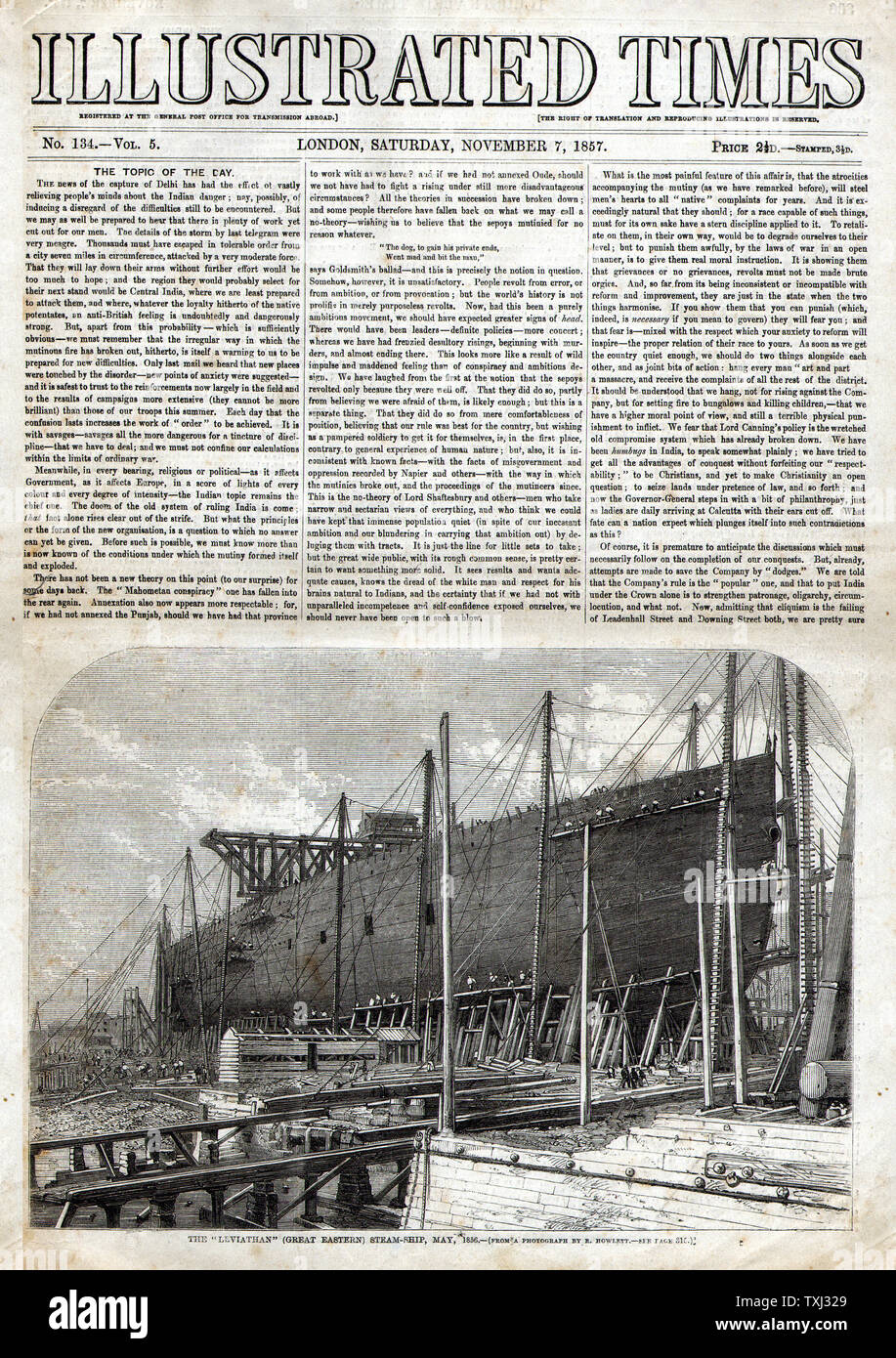 1857 fois illustré la page déclaration avant la construction de navire Isambard Kingdom Brunel's SS Great Eastern à Millwall, Londres Banque D'Images