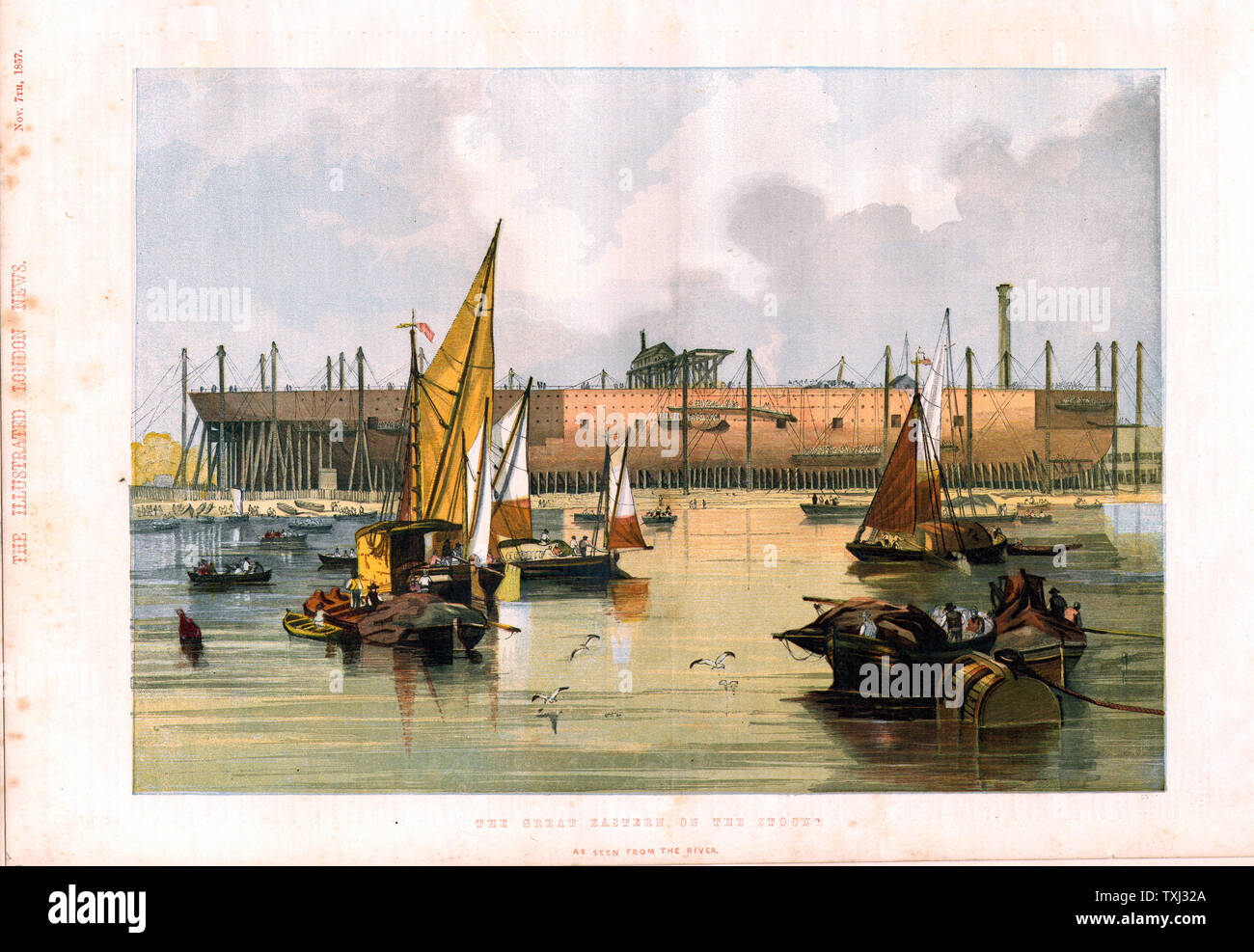 1857 Illustrated London News illustration Supplément d'Isambard Kingdom Brunel's SS Great Eastern de navires en construction à Millwall, Londres Banque D'Images