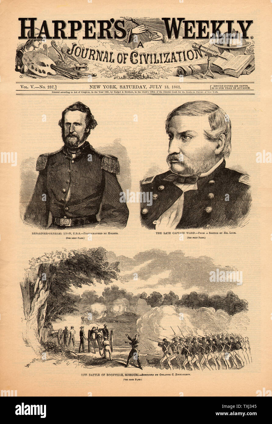 1861 Harper's Weekly page avant guerre civile américaine Bataille de Boonville Banque D'Images