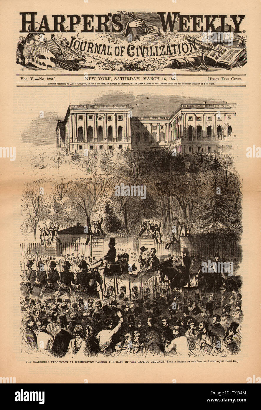 1861 Harper's Weekly front page Le Président Lincoln Inauguration à Washington Banque D'Images