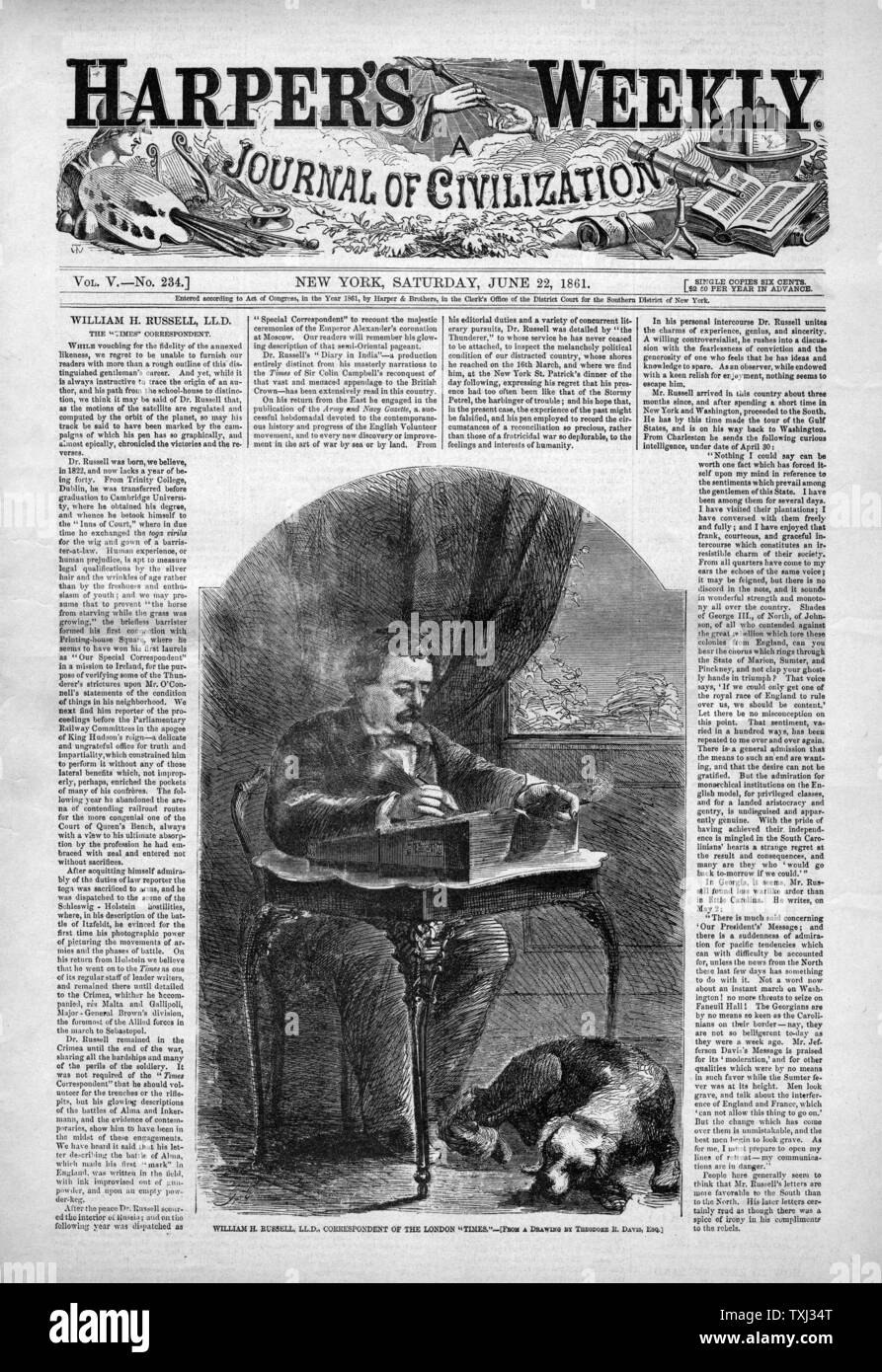 1861 Harper's Weekly front page William Russell la fois correspondant de guerre Banque D'Images
