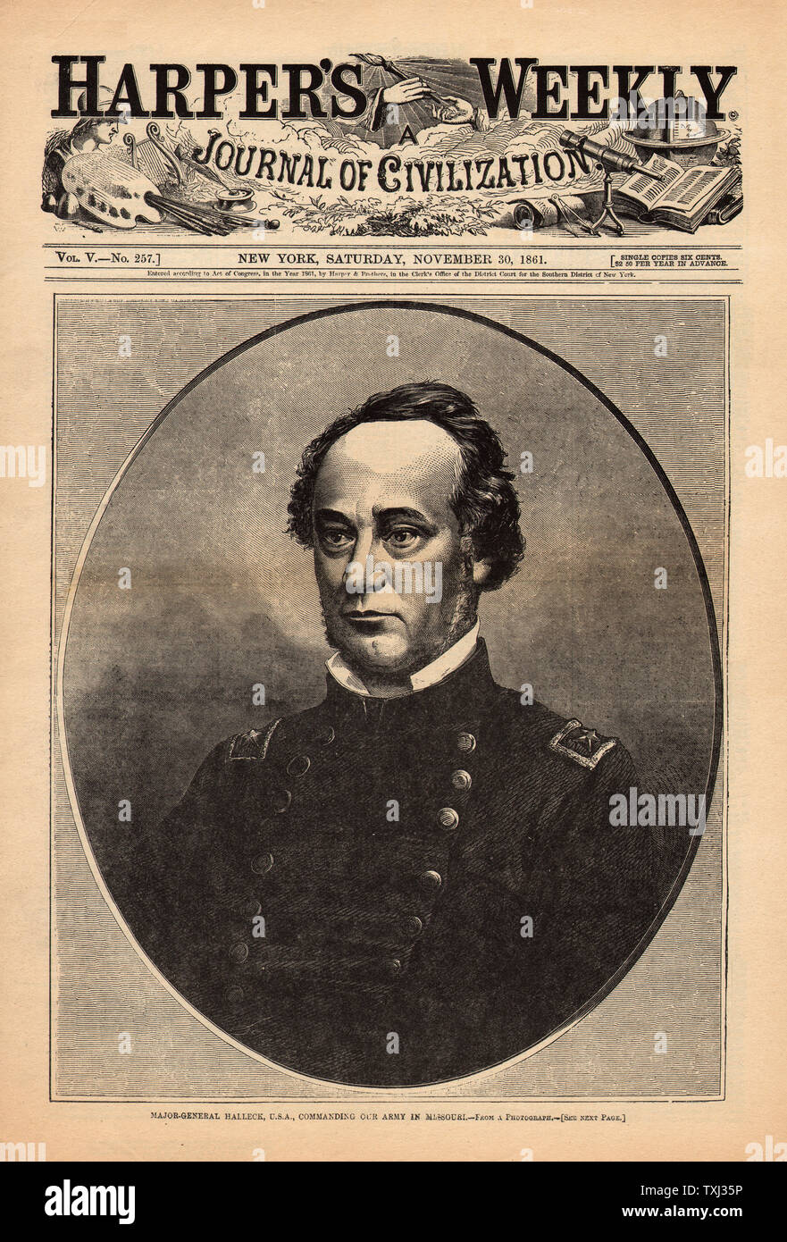 1861 Harper's Weekly page avant guerre civile américaine Le Général Halleck Banque D'Images
