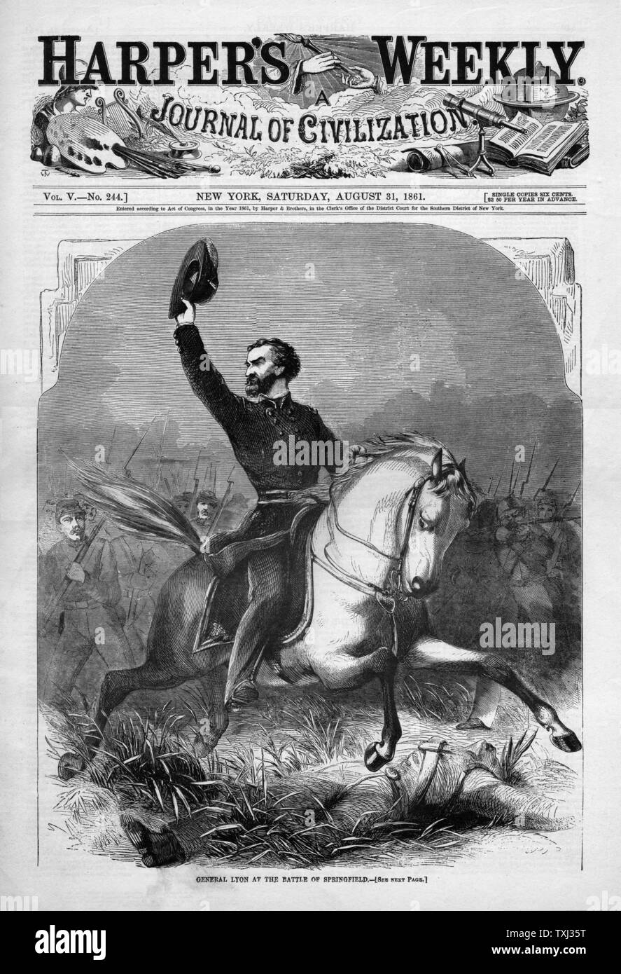 1861 Harper's Weekly page avant guerre civile américaine général Lyon Bataille de Springfield Banque D'Images
