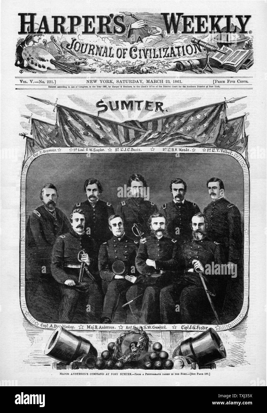 1861 Harper's Weekly page d'Officiers Américains à Fort Sumter Banque D'Images
