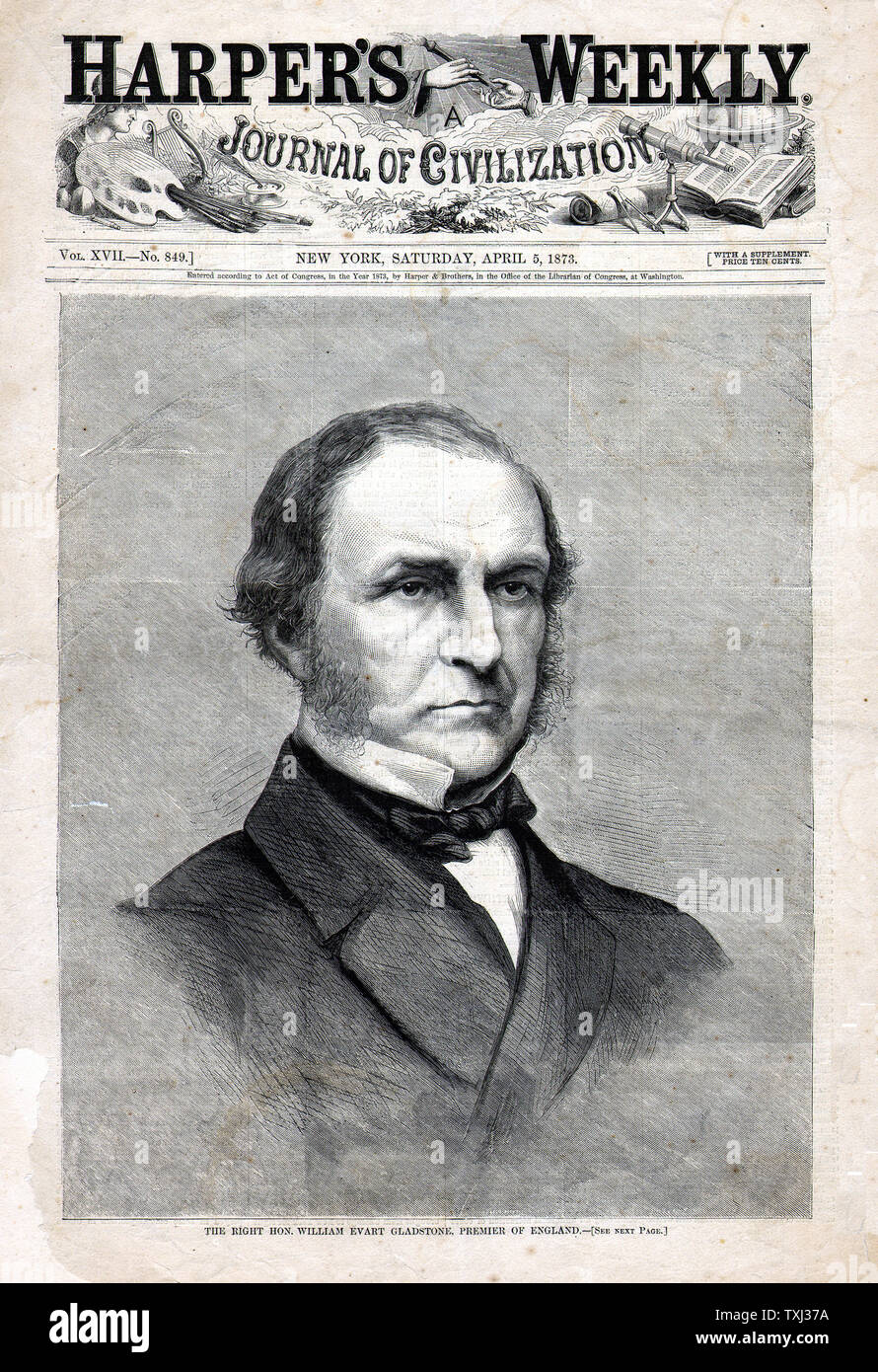 1873 Harper's Weekly front page William Gladstone Premier ministre britannique Banque D'Images