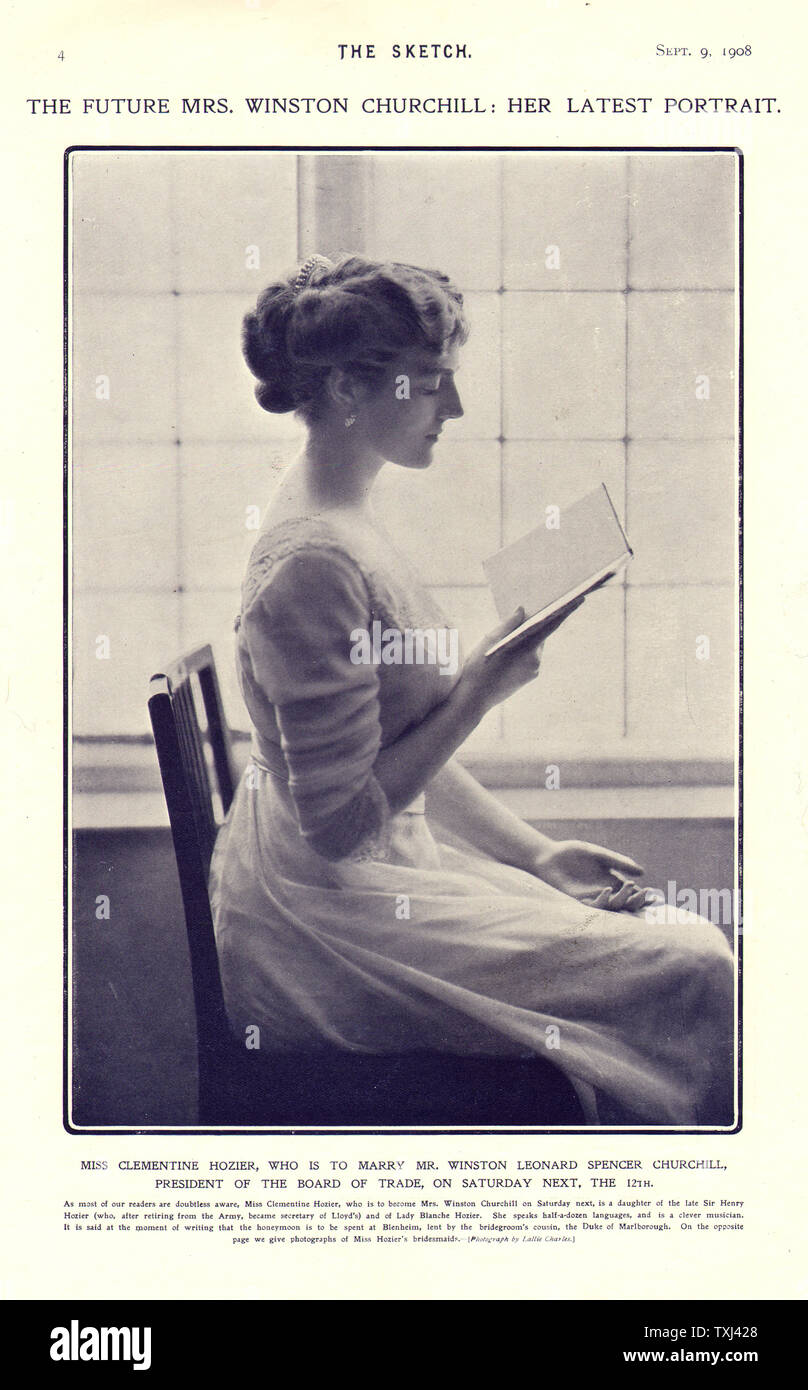 1908 Le croquis page Mlle Clémentine Hozier, l'avenir Mme Winston Churchill Banque D'Images