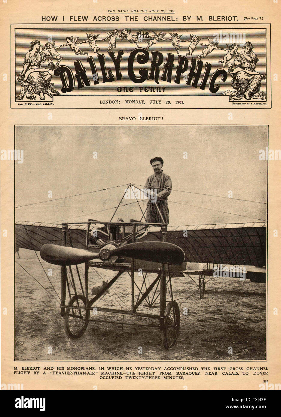 1909 Daily Graphic front page Louis Blériot Premier vol transmanche Banque D'Images