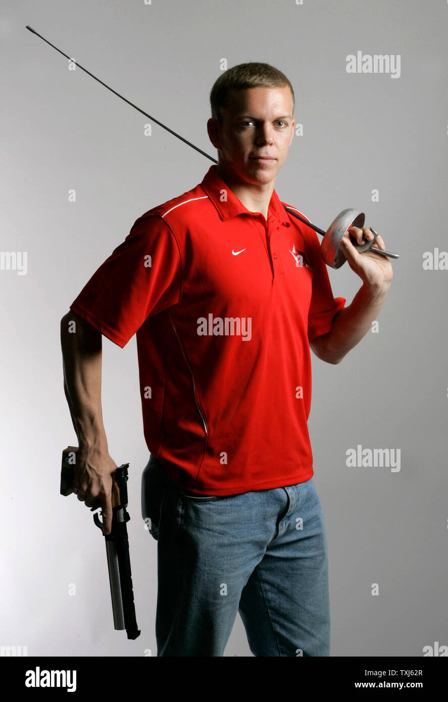 Dennis pentathlète moderne Bowsher pose pour un portrait à l'équipe olympique américaine 2008 Sommet des médias le 15 avril 2008. (Photo d'UPI/Brian Kersey) Banque D'Images