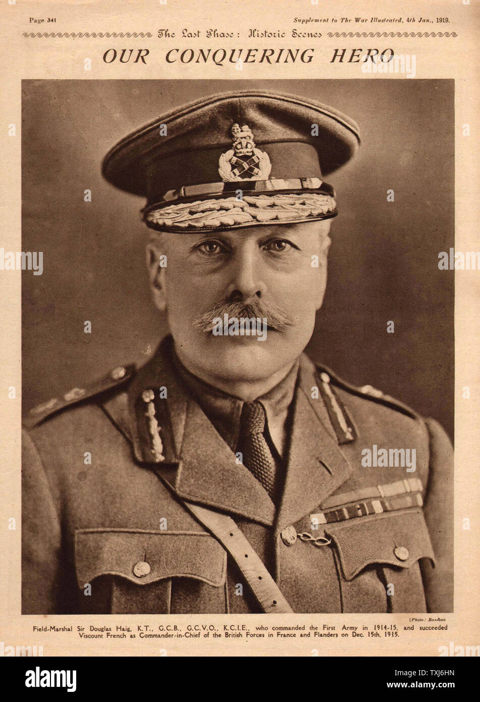 1919 La guerre l'Illustre Maréchal de rapports page avant Sir Douglas Haig Banque D'Images