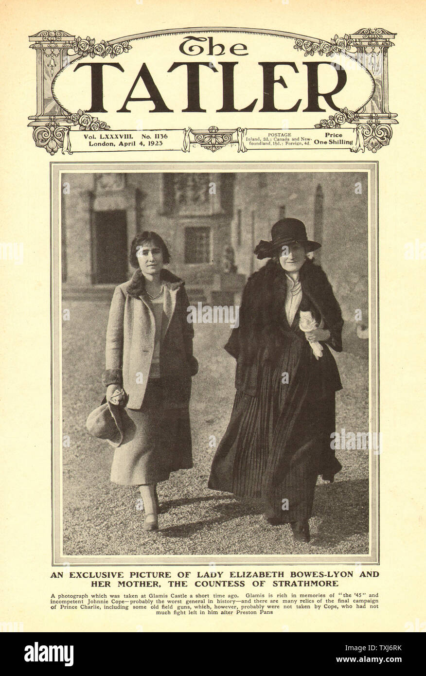 1923 Le magazine Tatler Lady Elizabeth Bowes-Lyons Banque D'Images