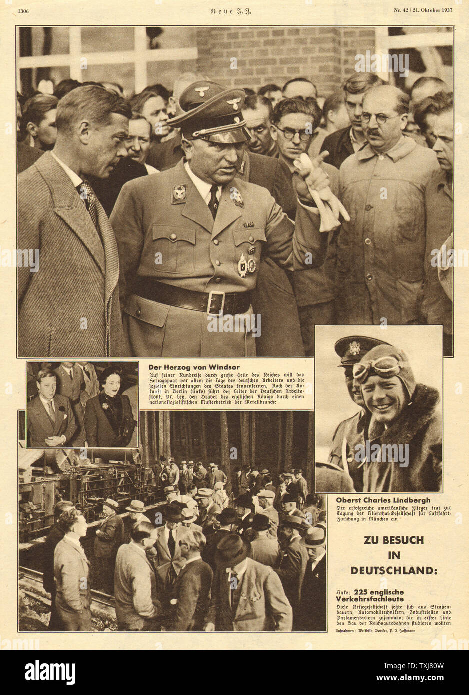Illustrirte Zeitung Neue 1937 Duc et Duchesse de Windsor et Charles Lindbergh visitez l'Allemagne Banque D'Images