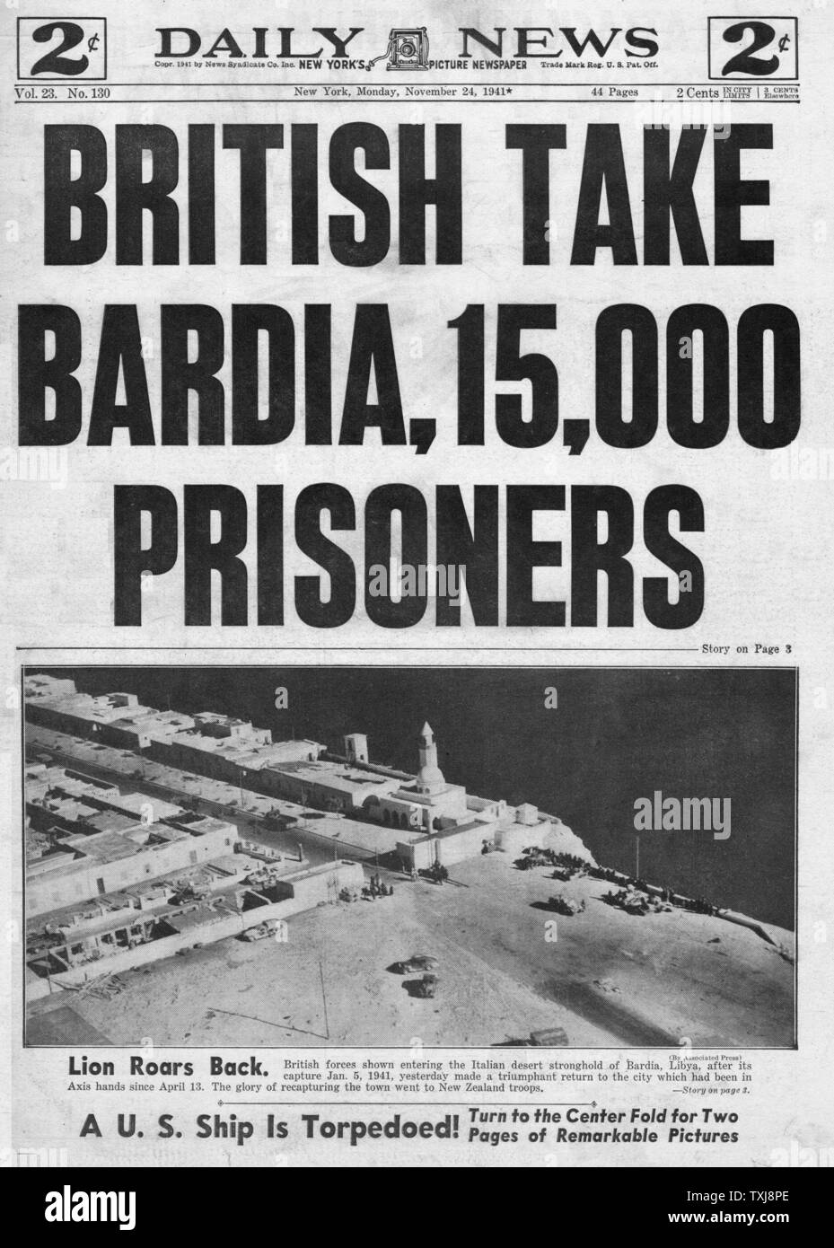 1941 Daily News (New York) l'Afrique du Nord La prendre Bardia Banque D'Images