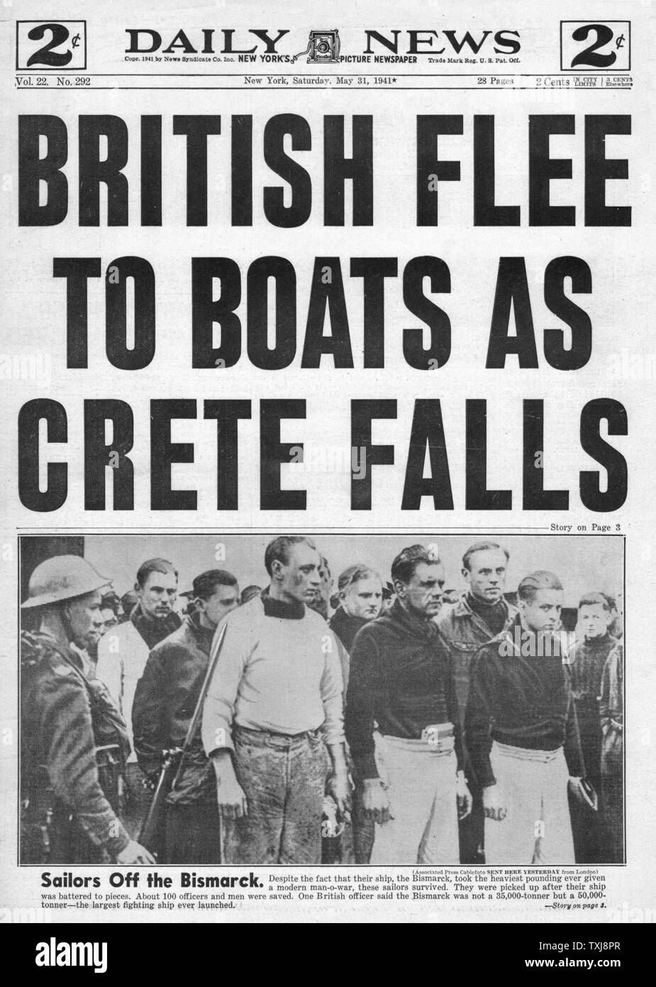1941 Daily News (New York) Crète falls Banque D'Images