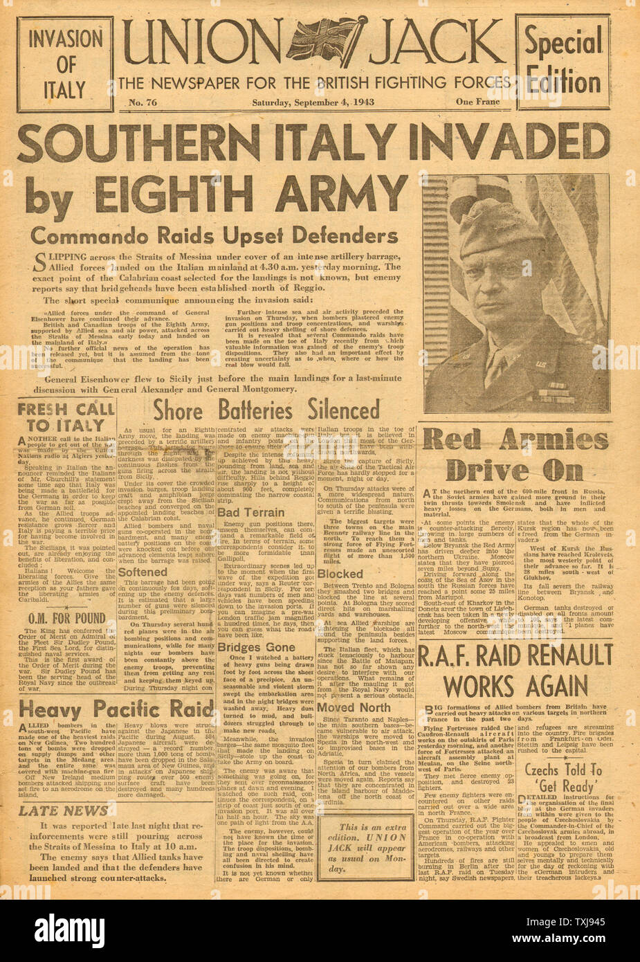 1943 Union Jack (papier) alliés militaires britanniques envahissent l'Italie Banque D'Images