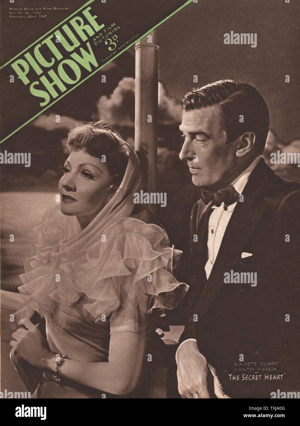 1947 Photo Show magazine front page Claudette Colbert et Walter Pidgeon dans les secrets du Cœur Banque D'Images
