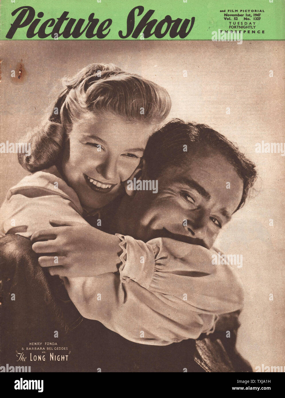 1947 Photo Show magazine front page Henry Fonda et Barabara Bel Geddes dans la longue nuit Banque D'Images